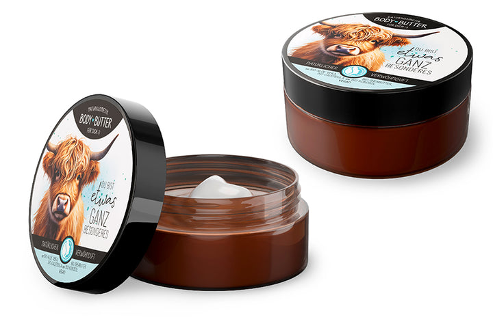 Naturkosmetik Bodybutter „Du bist etwas ganz Besonderes“ mit Hochlandrind Motiv von Geschenk für Dich