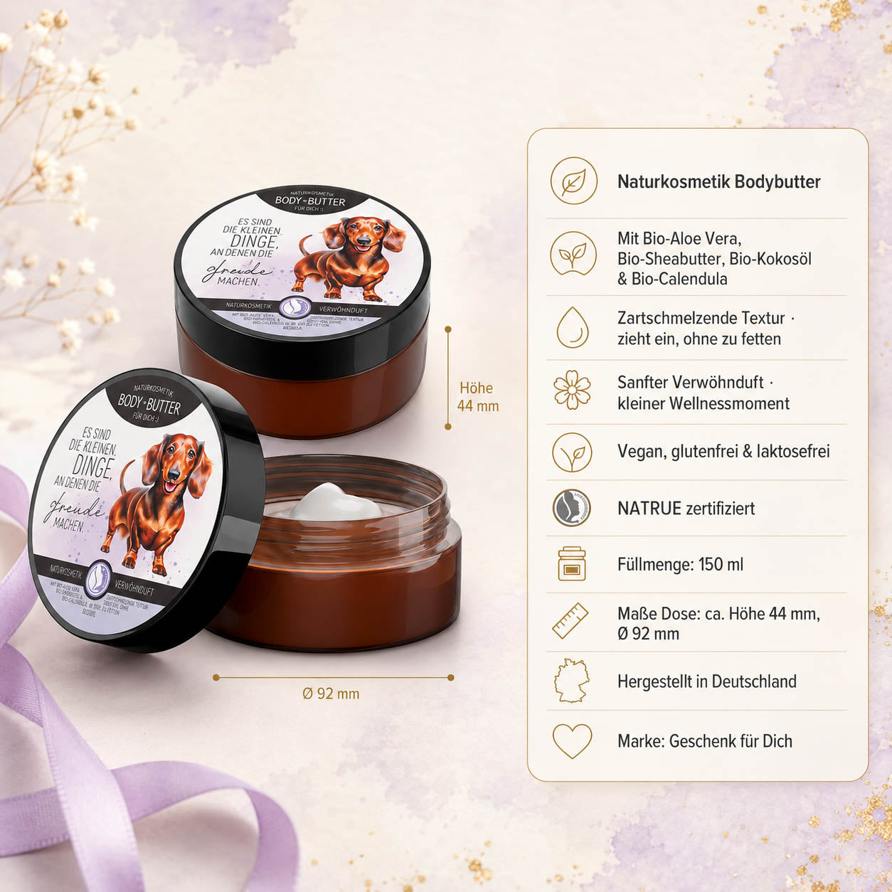Infografik Bodybutter „Es sind die kleinen Dinge im Leben“: 150 ml, NATRUE-Naturkosmetik, vegan, Bio-Sheabutter