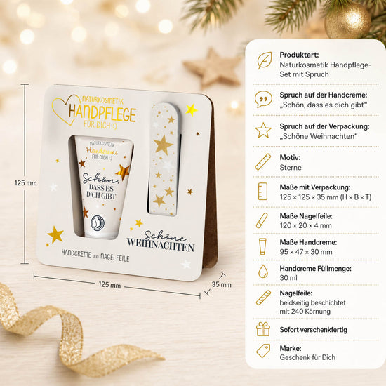 Handpflege-Set „Schöne Weihnachten“ – Highlights: Handcreme 30 ml, Nagelfeile 240 Körnung, Naturkosmetik, vegan