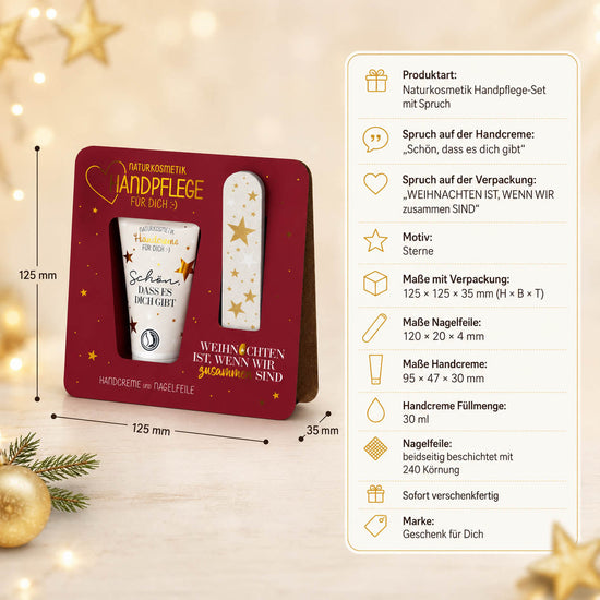 Handpflege-Set „Weihnachten ist, wenn wir zusammen sind“ – Highlights: Handcreme 30 ml, Nagelfeile 240 Körnung, Naturkosmetik, vegan