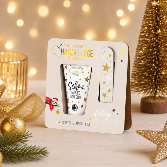 Handpflege-Set chillige Weihnachten Faultier stimmungsvoll mit Weihnachtsdeko – Geschenk für Dich