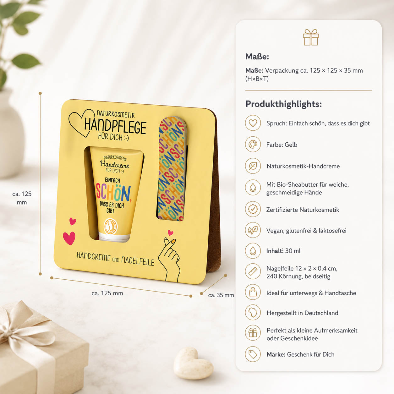 Handpflege-Set Einfach schön, dass es dich gibt Gelb – Produktdetails & Maße