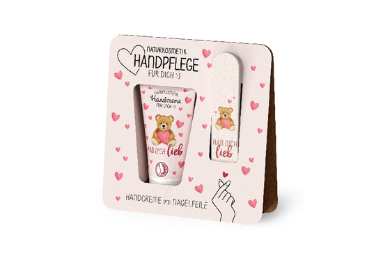 119389 Naturkosmetik Handpflegeset Handcreme mit Nagelfeile und Botschaft Hab Dich lieb von Geschenk fr Dich