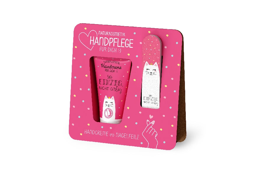 119581 Naturkosmetik Handpflegeset Handcreme mit Nagelfeile Sei einzig, nicht artig Katze von Geschenk fr Dich