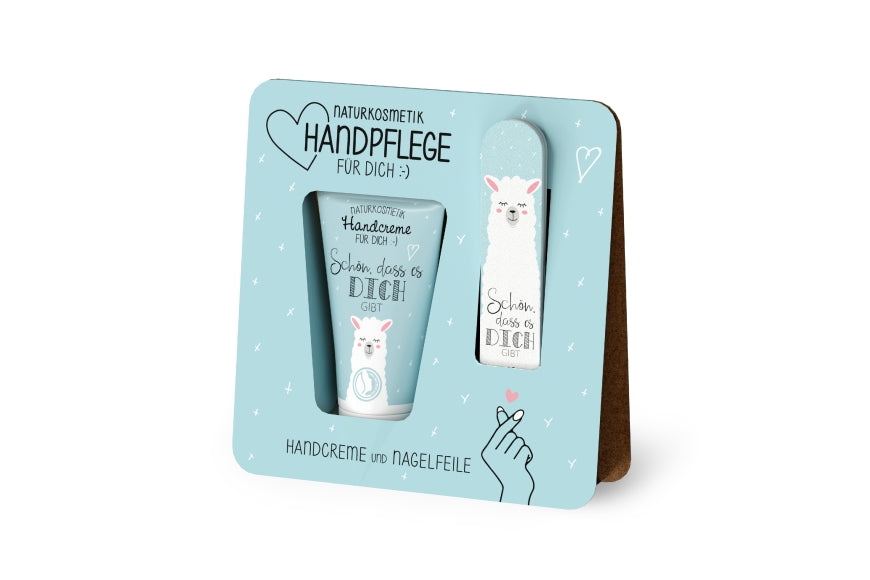 119673 Naturkosmetik Handpflegeset Handcreme mit Nagelfeile Schn, dass es Dich gibt - Lama Motiv von Geschenk fr Dich