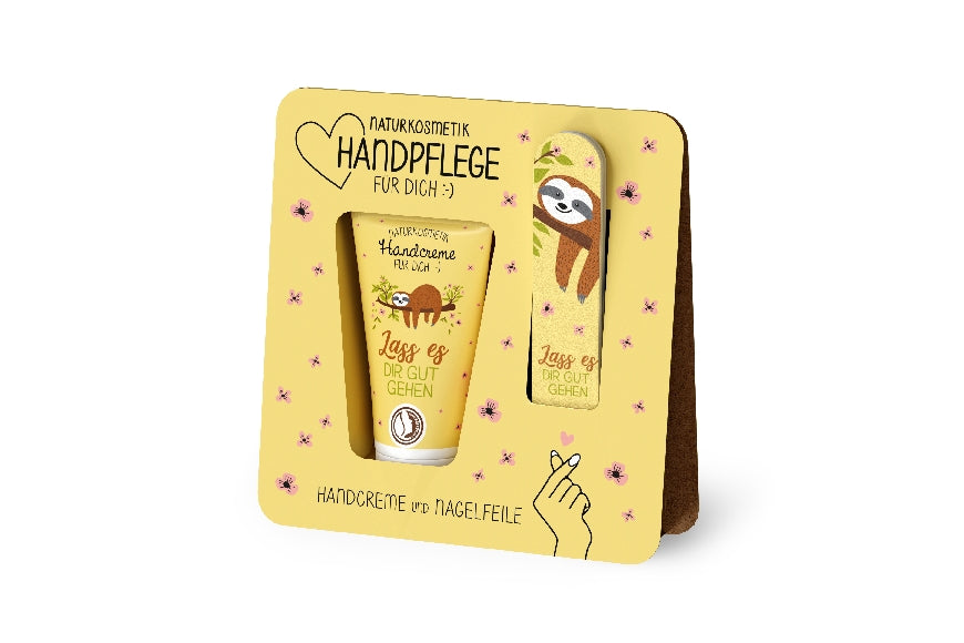 119677 Naturkosmetik Handpflegeset Handcreme mit Nagelfeile Lass es Dir gut gehen Faultier Motiv von Geschenk fr Dich