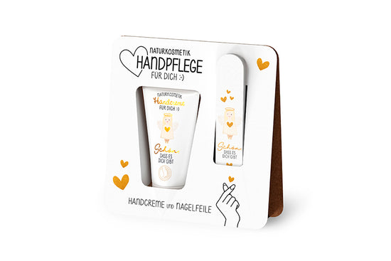Handpflegeset mit Handcreme & Nagelfeile im Engel-Design & Aufschrift Schön, dass es Dich gib von Geschenk für Dich