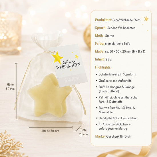 Schafmilchseife Stern »Schöne Weihnachten« – Produkt-Highlights, Lemongras & Orange, palmölfrei