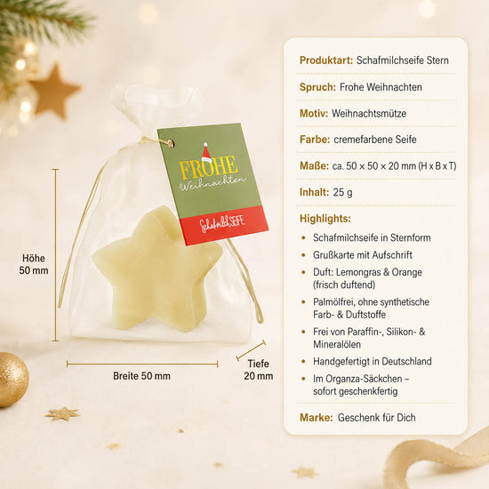 Schafmilchseife Stern »Frohe Weihnachten« – Produkt-Highlights, Lemongras & Orange, palmölfrei