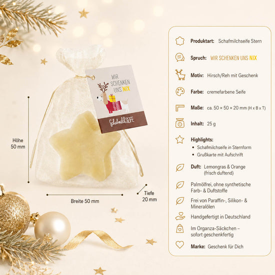 Schafmilchseife Stern »Wir schenken uns nix« – Produkt-Highlights, Lemongras & Orange, palmölfrei