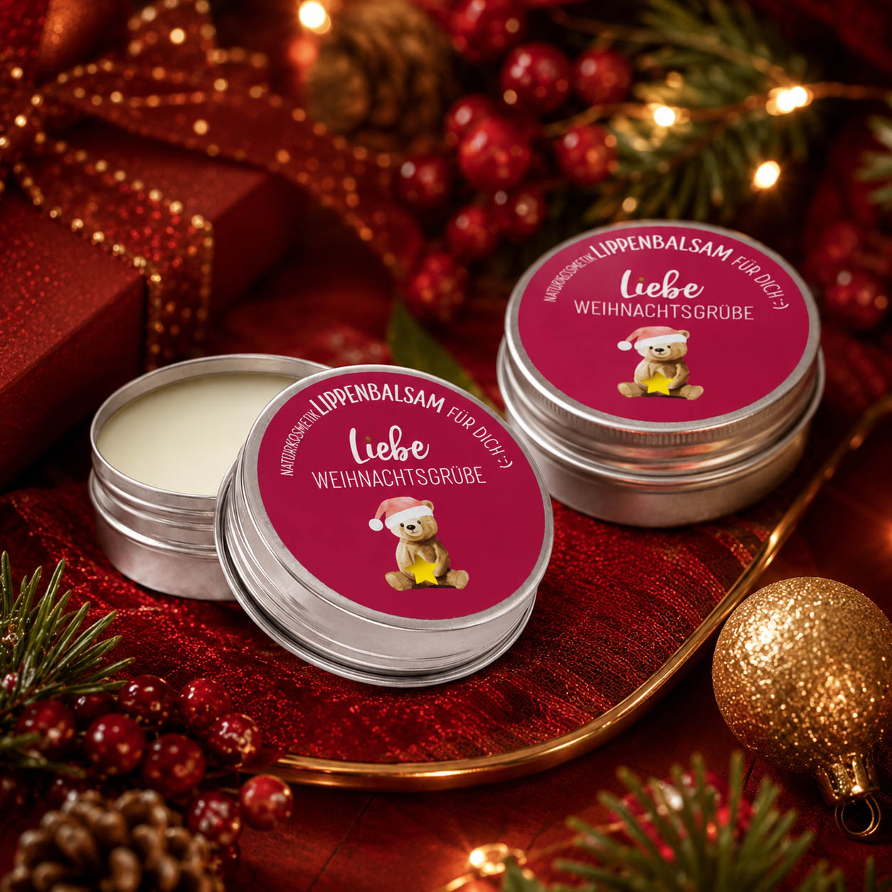 Lippenbalsam Liebe Weihnachtsgrüße Bär stimmungsvoll mit Weihnachtsdeko – Geschenk für Dich