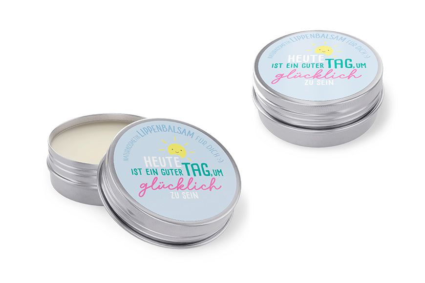 Naturkosmetik Lippenbalsam „Heute ist ein guter Tag, um glücklich zu sein“ Hellblau – Geschenk für Dich