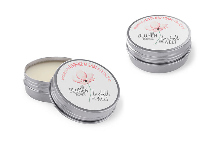 Naturkosmetik Lippenbalsam „Wo Blumen blühen, lächelt die Welt“ von Geschenk für Dich