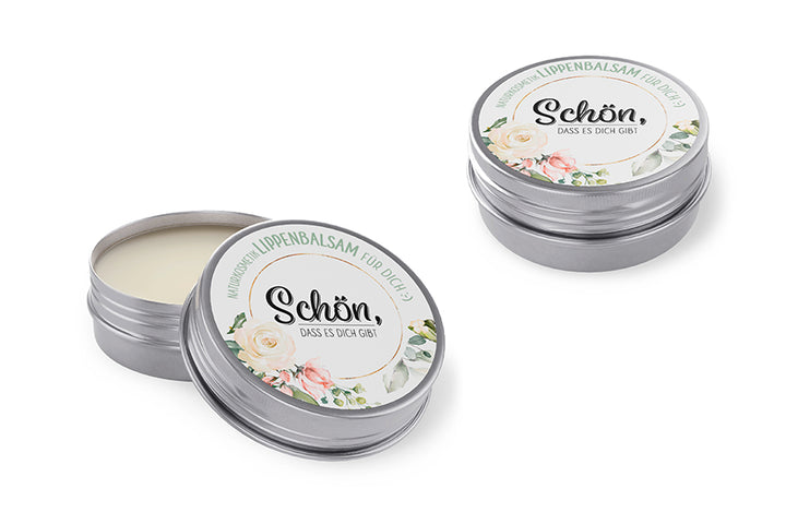 Naturkosmetik Lippenbalsam „Schön, dass es Dich gibt“ mit Motiv Blumen von Geschenk für Dich