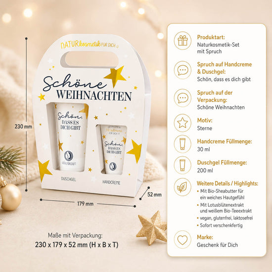 Naturkosmetik-Set „Schöne Weihnachten“ – Highlights: Duschgel 200 ml, Handcreme 30 ml, Naturkosmetik, vegan