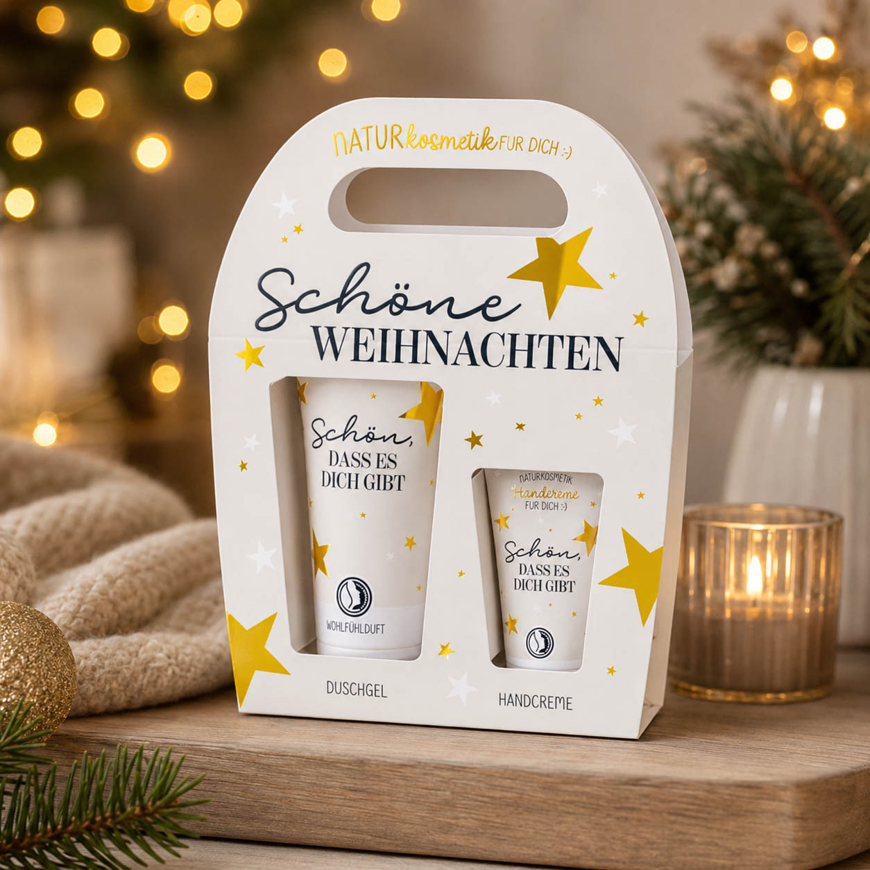 Naturkosmetik-Set „Schöne Weihnachten“ – Stimmungsbild im weihnachtlichen Ambiente