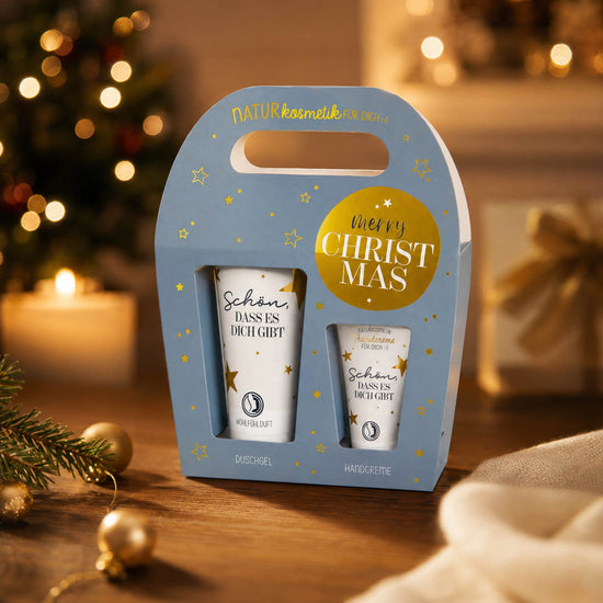 Naturkosmetik-Set „Merry Christmas“ – Stimmungsbild im weihnachtlichen Ambiente