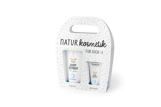 Naturkosmetikset Happy Birthday mit Duschgel & Handcreme von Geschenk für Dich. Perfekt als liebevolle Geschenkidee zum Geburtstag