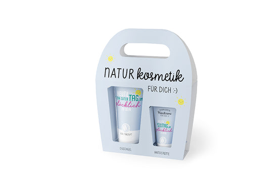Naturkosmetik-Set Heute ist ein guter Tag um glücklich zu sein in Hellblau – Geschenk für Dich