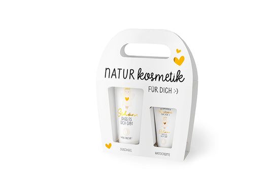 Naturkosmetikset Schön, dass es Dich gibt mit Duschgel & Handcreme von Geschenk für Dich. Mit Engel-Motiv & Herz 