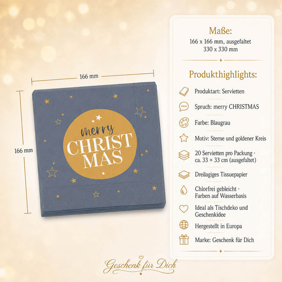 Servietten Merry Christmas – Maße und Produkthighlights, 20 Stück, 33x33 cm, 3-lagig