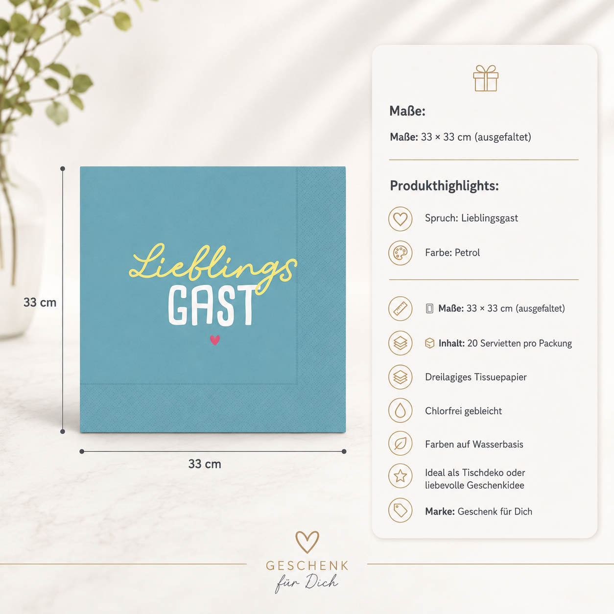 Servietten Lieblingsgast – Produktdetails & Maße