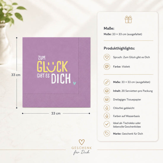 Servietten Zum Glück gibt es Dich – Produktdetails & Maße
