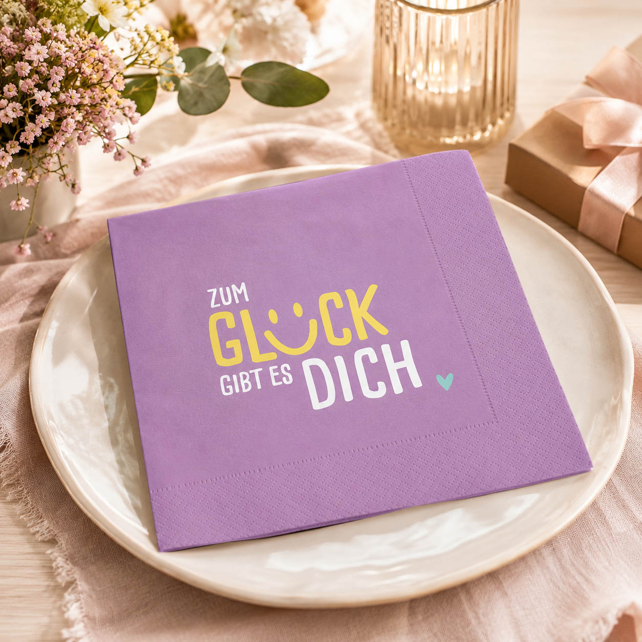 Servietten Zum Glück gibt es Dich in Violett – Lifestyle