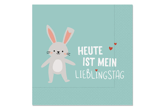 130382 Geschenk für Dich Papier Kinder Servietten mit Aufschrift Heute ist mein Lieblingstag - Motiv Hase