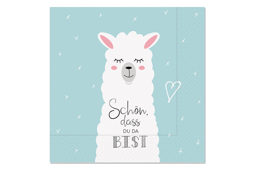 130673 Geschenk für Dich Papier Servietten mit Aufschrift Schön, dass Du da bist - Motiv Alpaka Lama