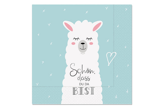 130673 Geschenk für Dich Papier Servietten mit Aufschrift Schön, dass Du da bist - Motiv Alpaka Lama