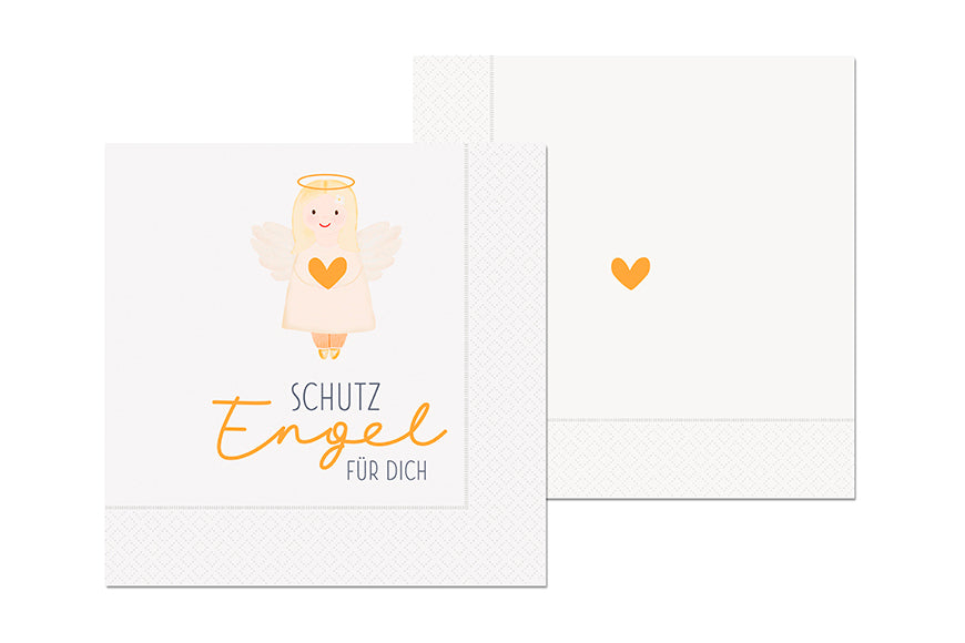 Servietten „Schutzengel für Dich“ von Geschenk für Dich – weiße, dreilagige Servietten mit Engel- & Herzmotiv