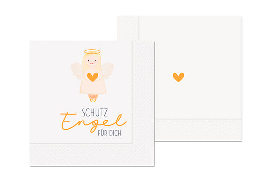 Servietten „Schutzengel für Dich“ von Geschenk für Dich – weiße, dreilagige Servietten mit Engel- & Herzmotiv
