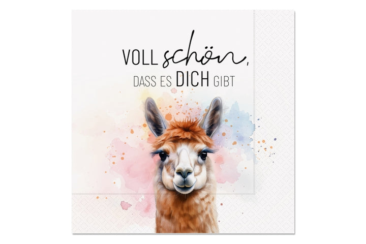 Servietten „Voll schön, dass es Dich gibt“ mit süßem Alpaka-Motiv von Geschenk für Dich