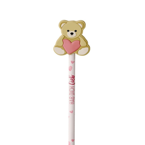 183389 - 1 Geschenk für Dich Bleistift mit Aufschrift Hab Dich lieb und Teddy Topper
