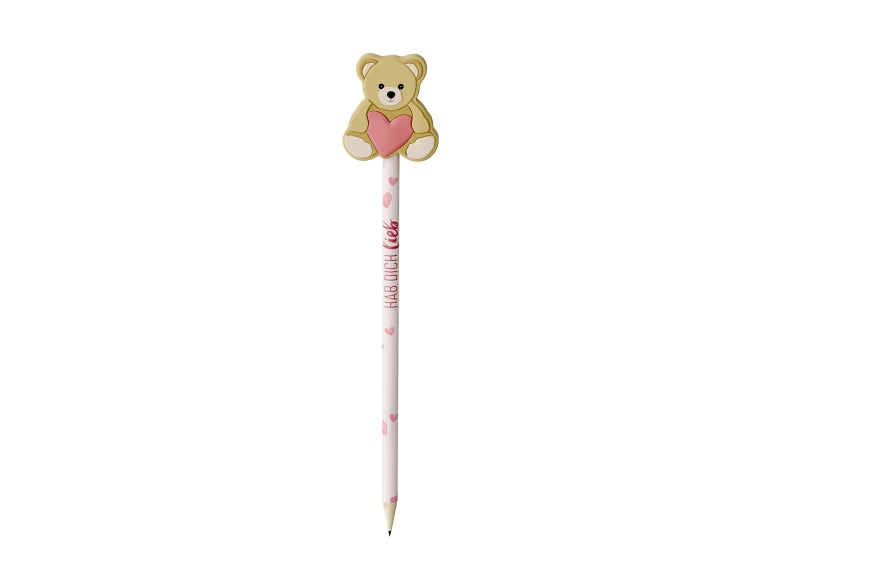 183389 Geschenk für Dich Bleistift mit Aufschrift Hab Dich lieb und Teddy Topper