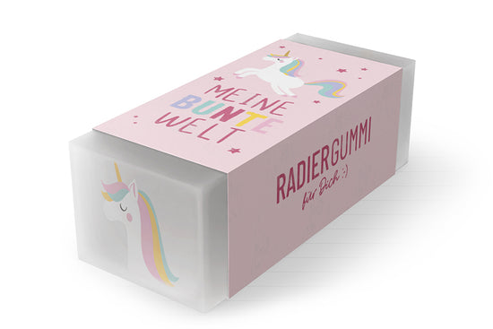 184331 Geschenk für Dich Radiergummi Einhorn mit Aufschrift Meine bunte Welt