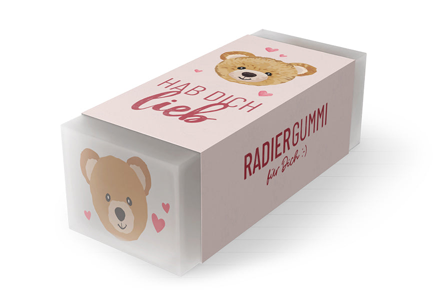 Radiergummi „Hab Dich lieb“ von Geschenk für Dich – niedlicher Radierer mit Teddy-Motiv &amp; Liebesbotschaft