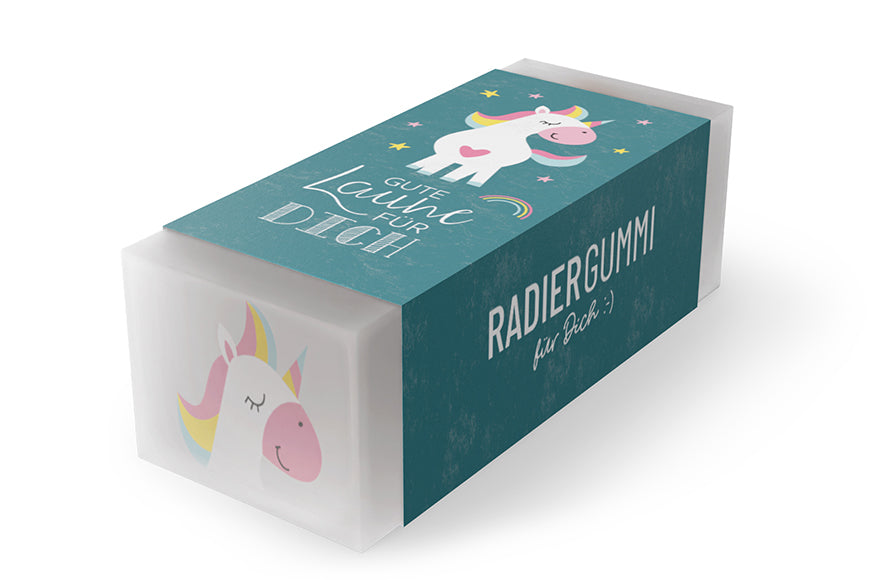 184582 Geschenk für Dich Radiergummi Einhorn mit Aufschrift Gute Laune für Dich