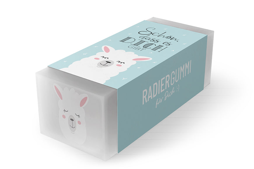 184673 Geschenk für Dich Radiergummi Lama mit Aufschrift Schön, dass es Dich gibt