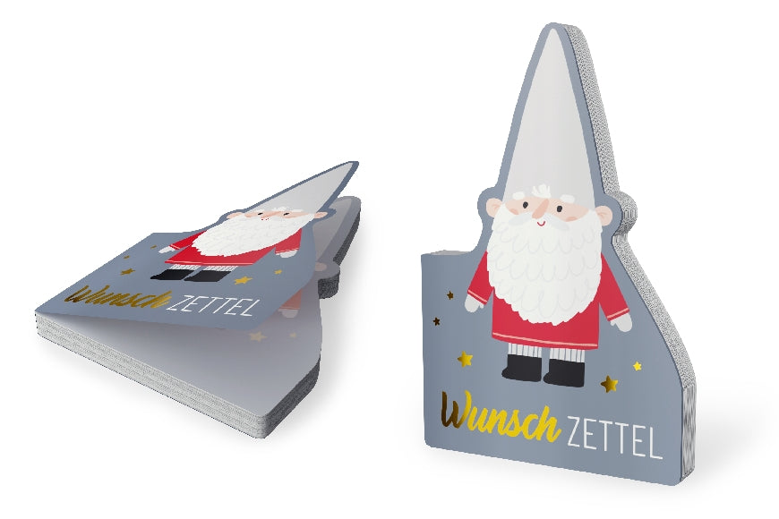 Geschenk für Dich Notizblock mit Aufschrift Wunschzettel und Weihnachtszwerg Wichtel Motiv