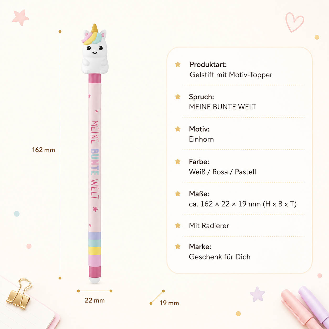 Gelstift Einhorn »Meine bunte Welt« – Produkt-Highlights, radierbar