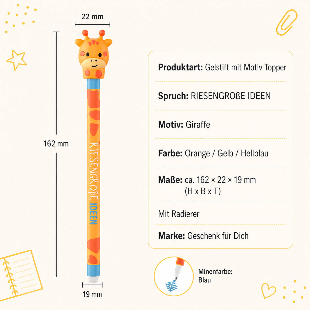 Gelstift Giraffe »Riesengroße Ideen« – Produkt-Highlights, radierbar