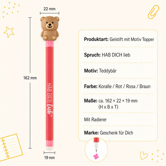 Gelstift Teddy »Hab dich lieb« – Produkt-Highlights, radierbar