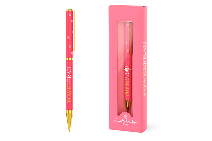 Kugelschreiber „Power Frau“ mit Edelstahlgehäuse von Geschenk für Dich