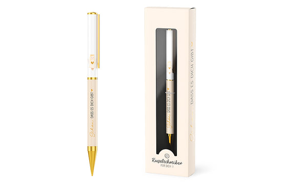 Kugelschreiber „Schön, dass es Dich gibt“ in Weiß & Rosa-Beige mit Engel-Motiv von Geschenk für Dich