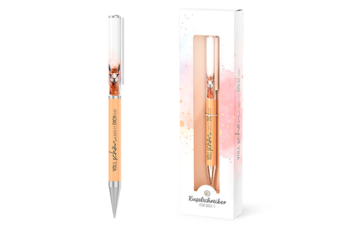 Kugelschreiber „Voll schön, dass es Dich gibt“ mit Alpaka-Motiv von Geschenk für Dich