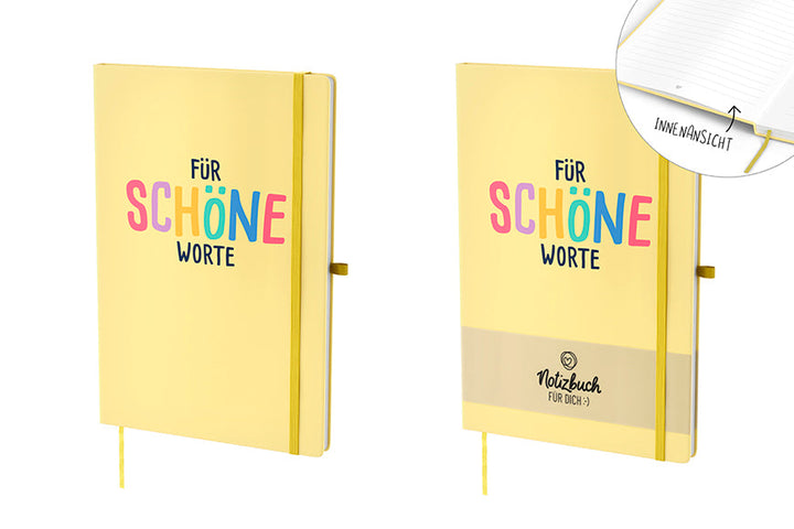 Notizbuch A5 „Für schöne Worte“ Gelb – Geschenk für Dich