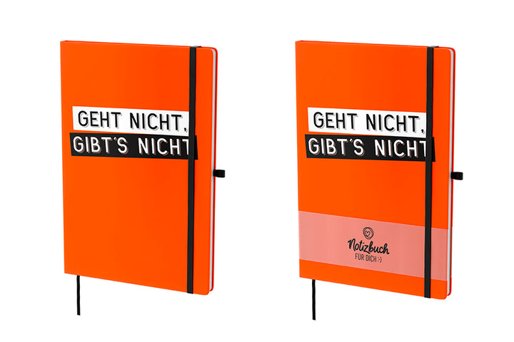 Oranges Hardcover-Notizbuch „Geht nicht, gibt’s nicht“ mit 96 linierten Seiten, Lesezeichen & Stiftehalter von Geschenk für Dich
