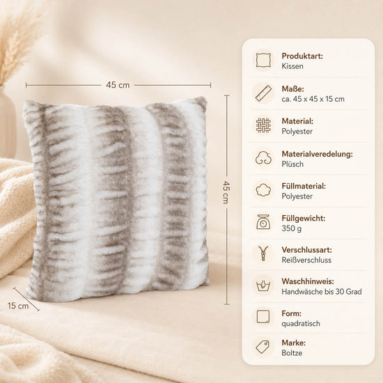 Gestreiftes Kissen „Felvi" – Maße und Materialangaben